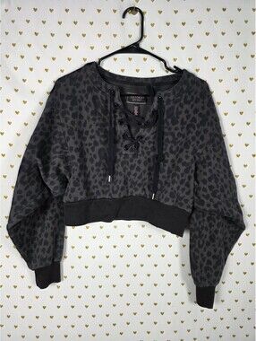 Victorias Secret Leopard Cheetah Cropped Tie Front Sweater Shirt XS